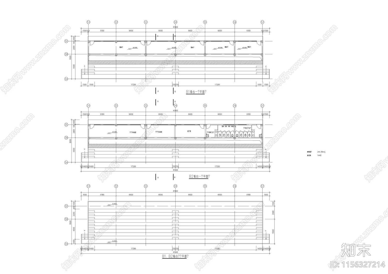 3层室内体育馆及室外看台建cad施工图下载【ID:1156327214】