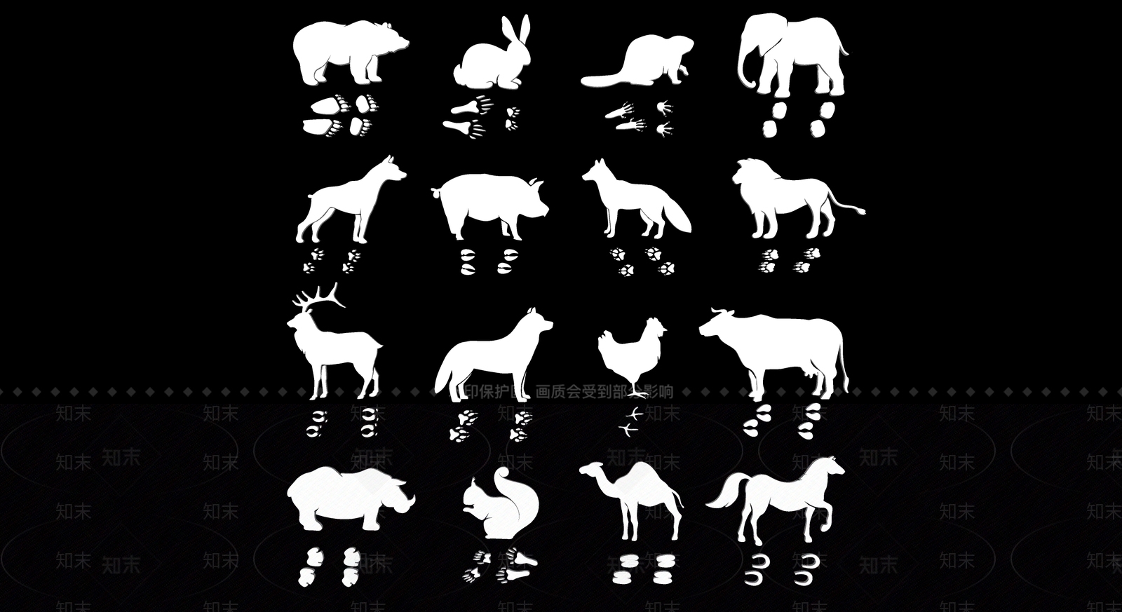 2D现代动物脚印猫狗鸟家禽爪子剪影SU模型下载【ID:1156327656】