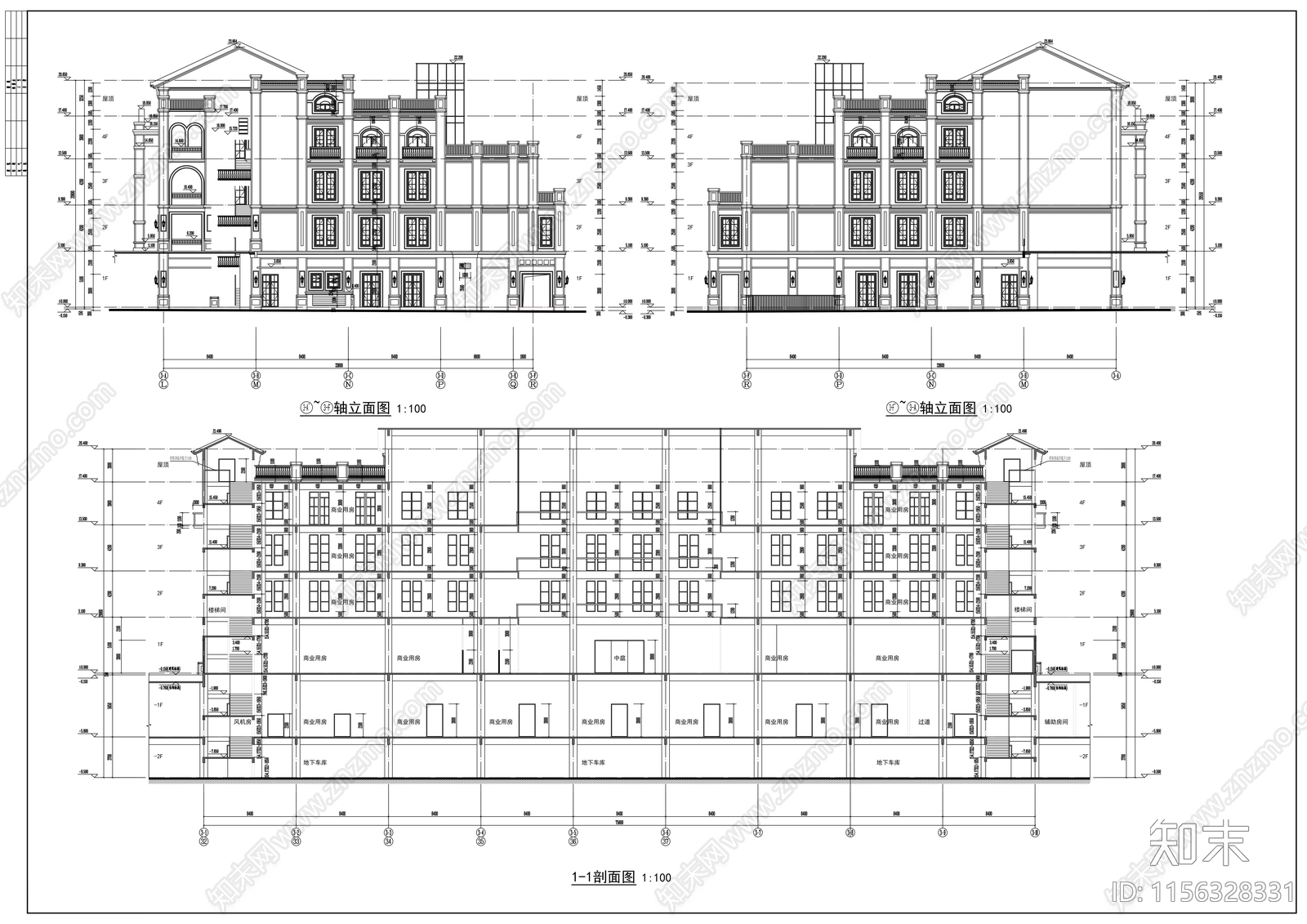 商业广场四层商业用房建筑cad施工图下载【ID:1156328331】