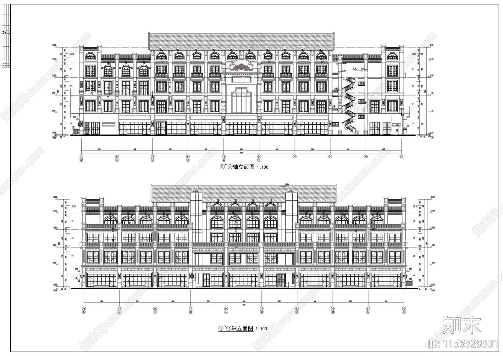 商业广场四层商业用房建筑cad施工图下载【ID:1156328331】