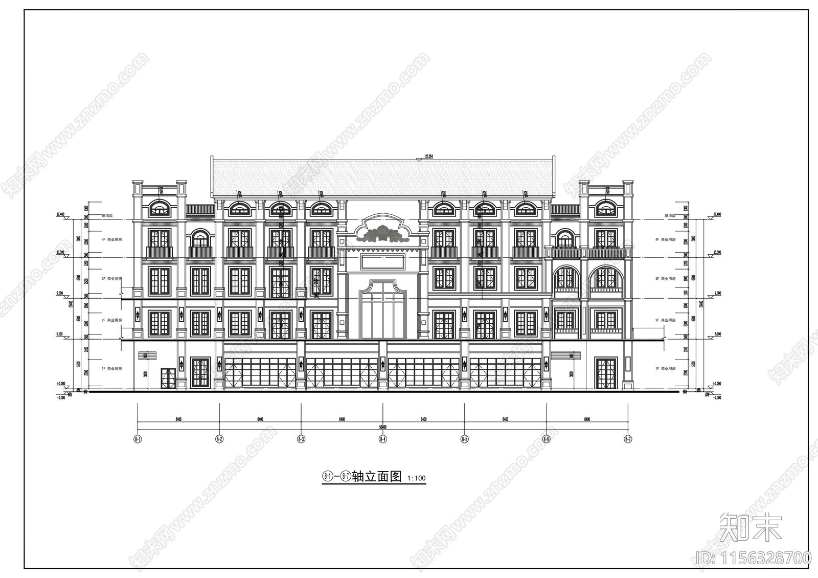 四层欧式商业楼cad施工图下载【ID:1156328700】