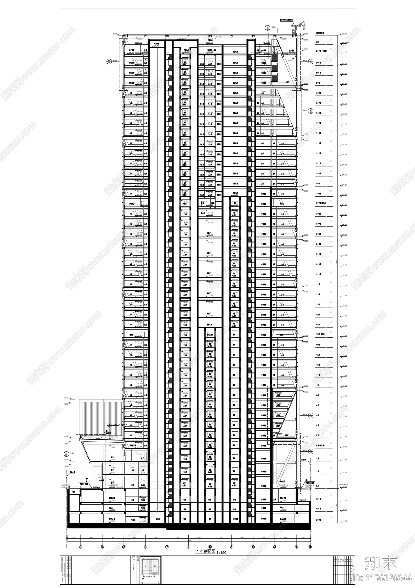 四十三层超高商业楼建筑cad施工图下载【ID:1156328844】