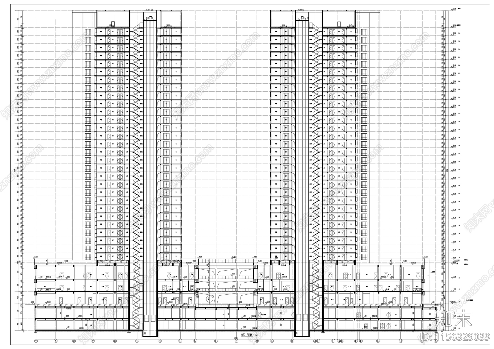 现代风格商业及住宅建筑cad施工图下载【ID:1156329039】