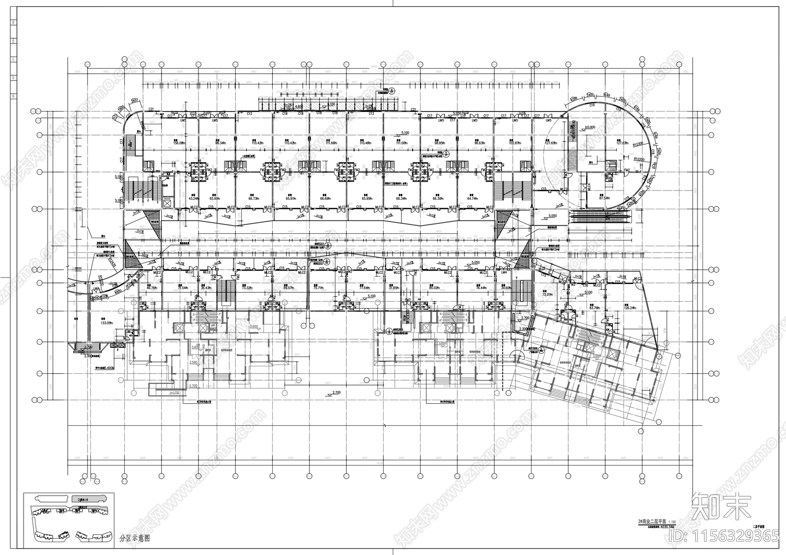 住宅区三层商业街建筑cad施工图下载【ID:1156329365】