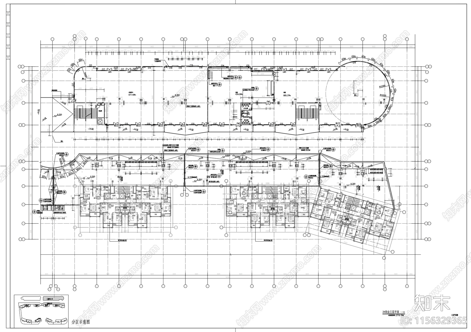 住宅区三层商业街建筑cad施工图下载【ID:1156329365】