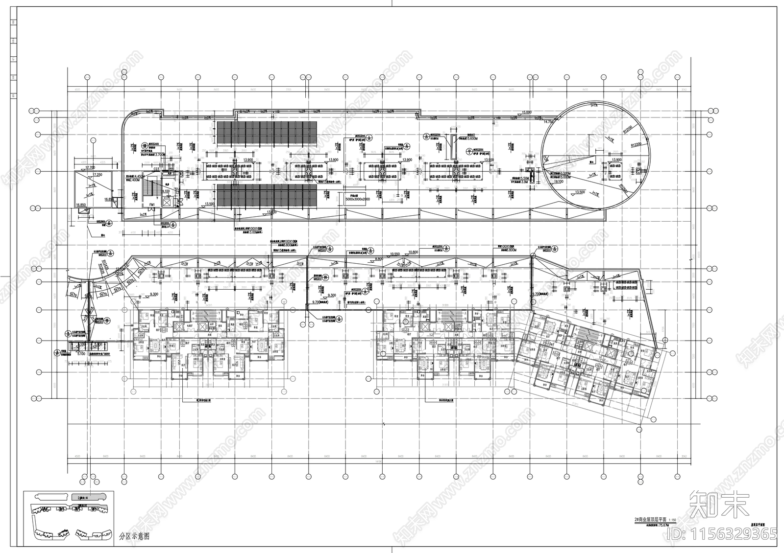 住宅区三层商业街建筑cad施工图下载【ID:1156329365】