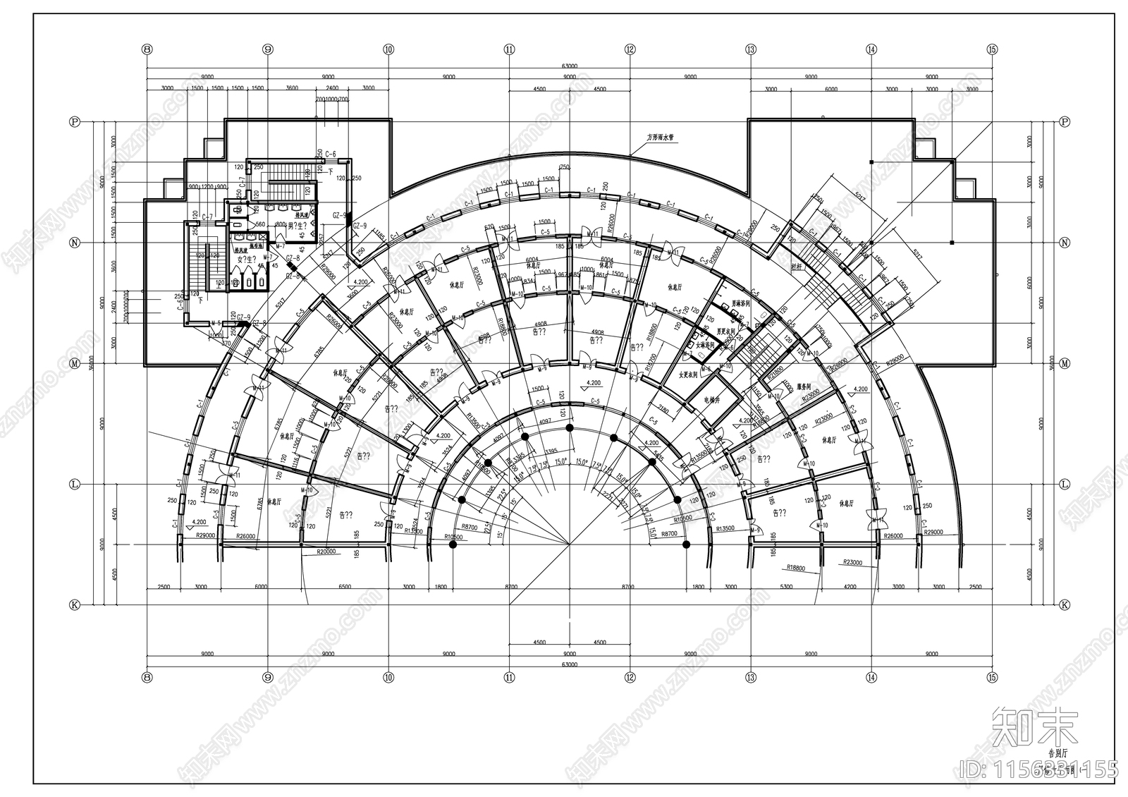 殡葬告别厅平立剖建筑图cad施工图下载【ID:1156331155】