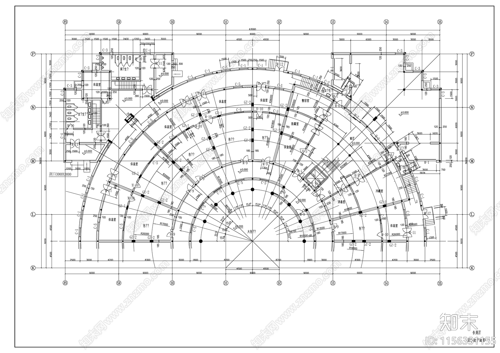 殡葬告别厅平立剖建筑图cad施工图下载【ID:1156331155】