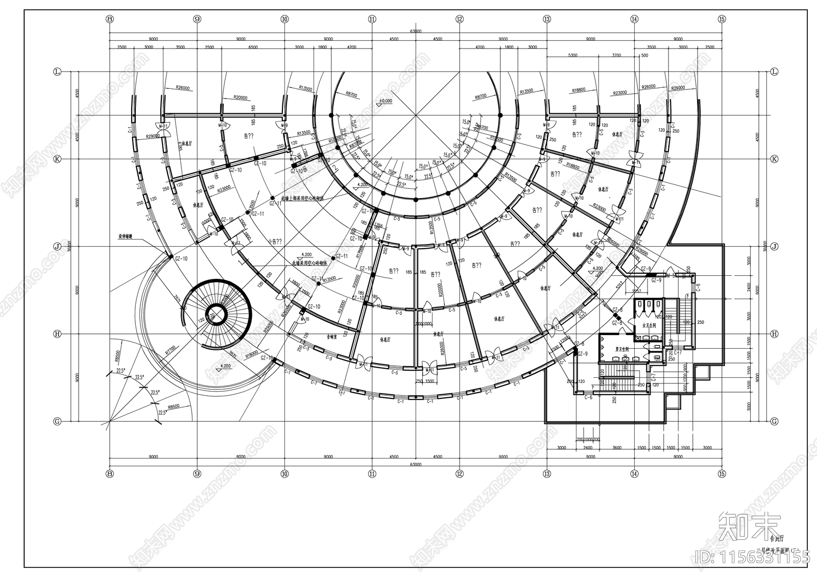 殡葬告别厅平立剖建筑图cad施工图下载【ID:1156331155】