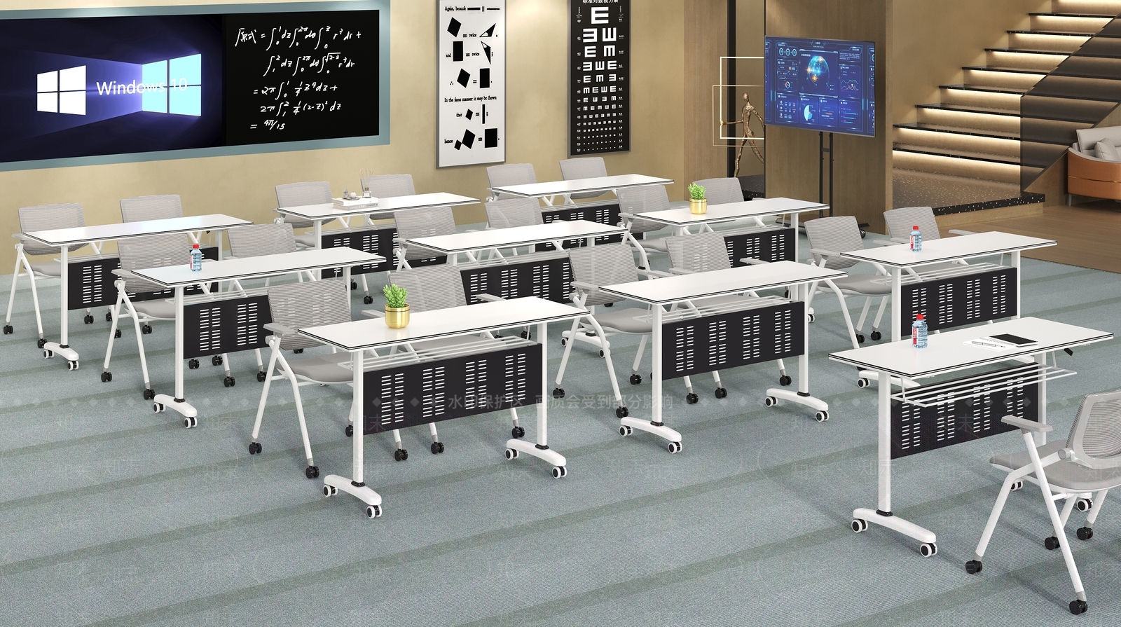 现代教室学习桌椅3D模型下载【ID:1156331677】