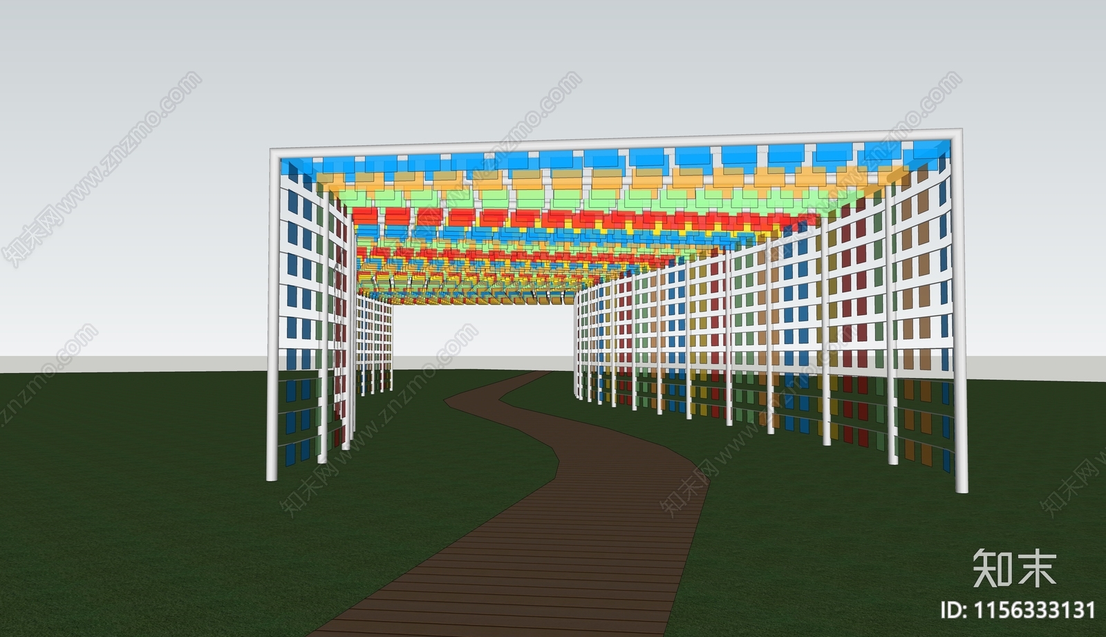 现代彩色弧形廊架SU模型下载【ID:1156333131】
