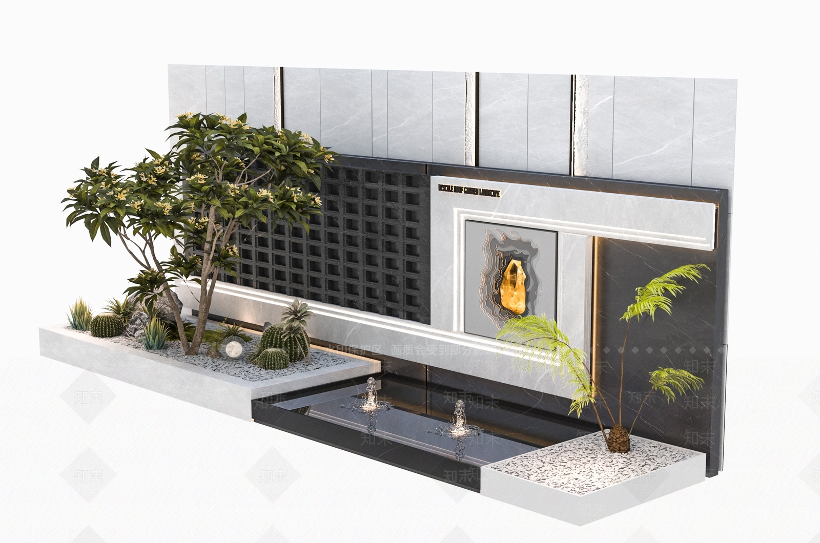 现代叠水景墙3D模型下载【ID:1156336058】