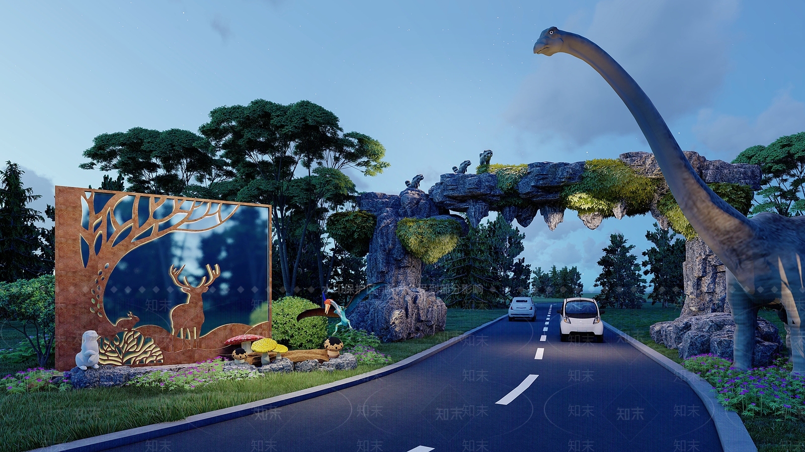 现代公园入口大门SU模型下载【ID:1156337502】