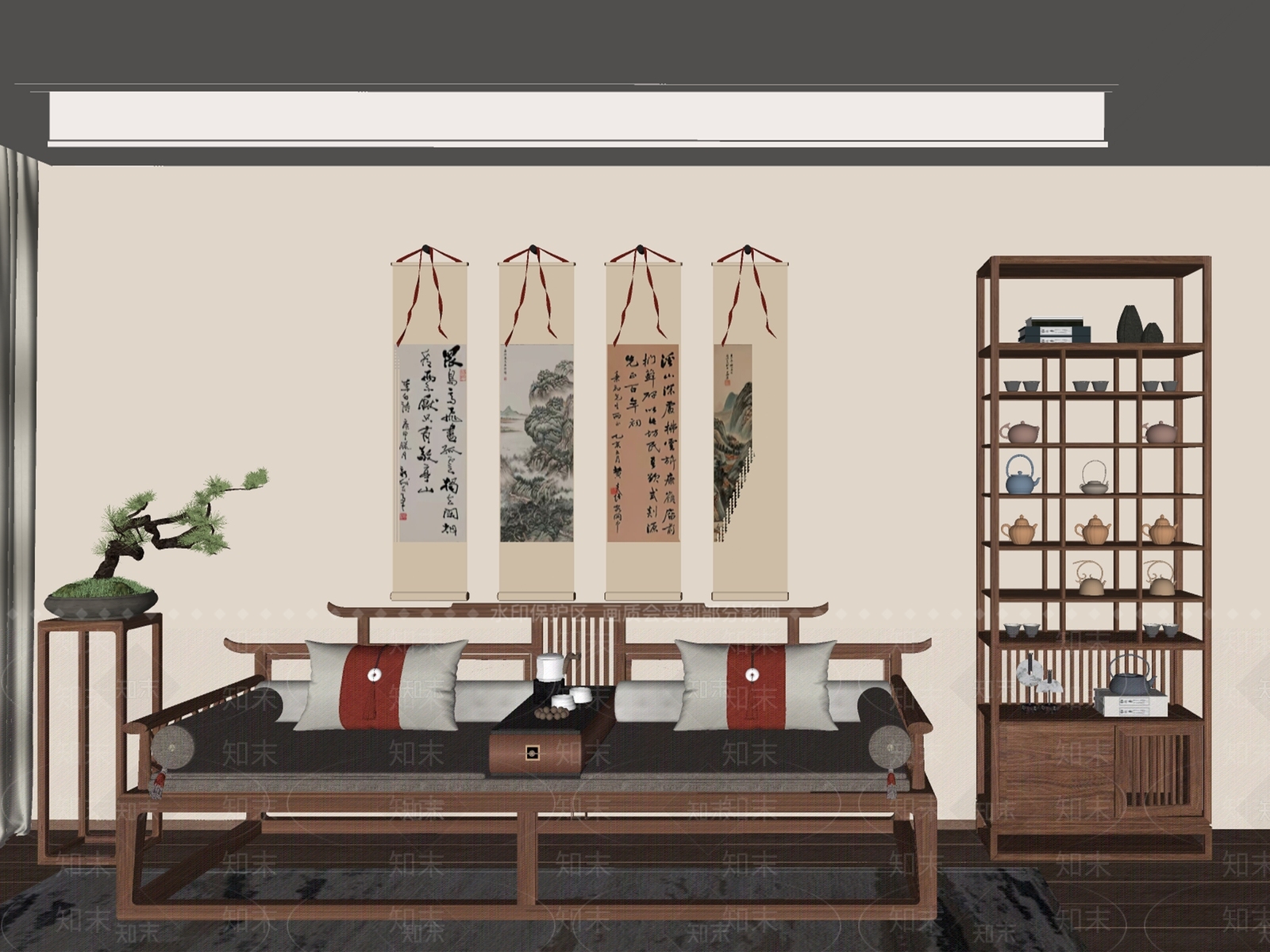 中式明清罗汉床SU模型下载【ID:1156338241】