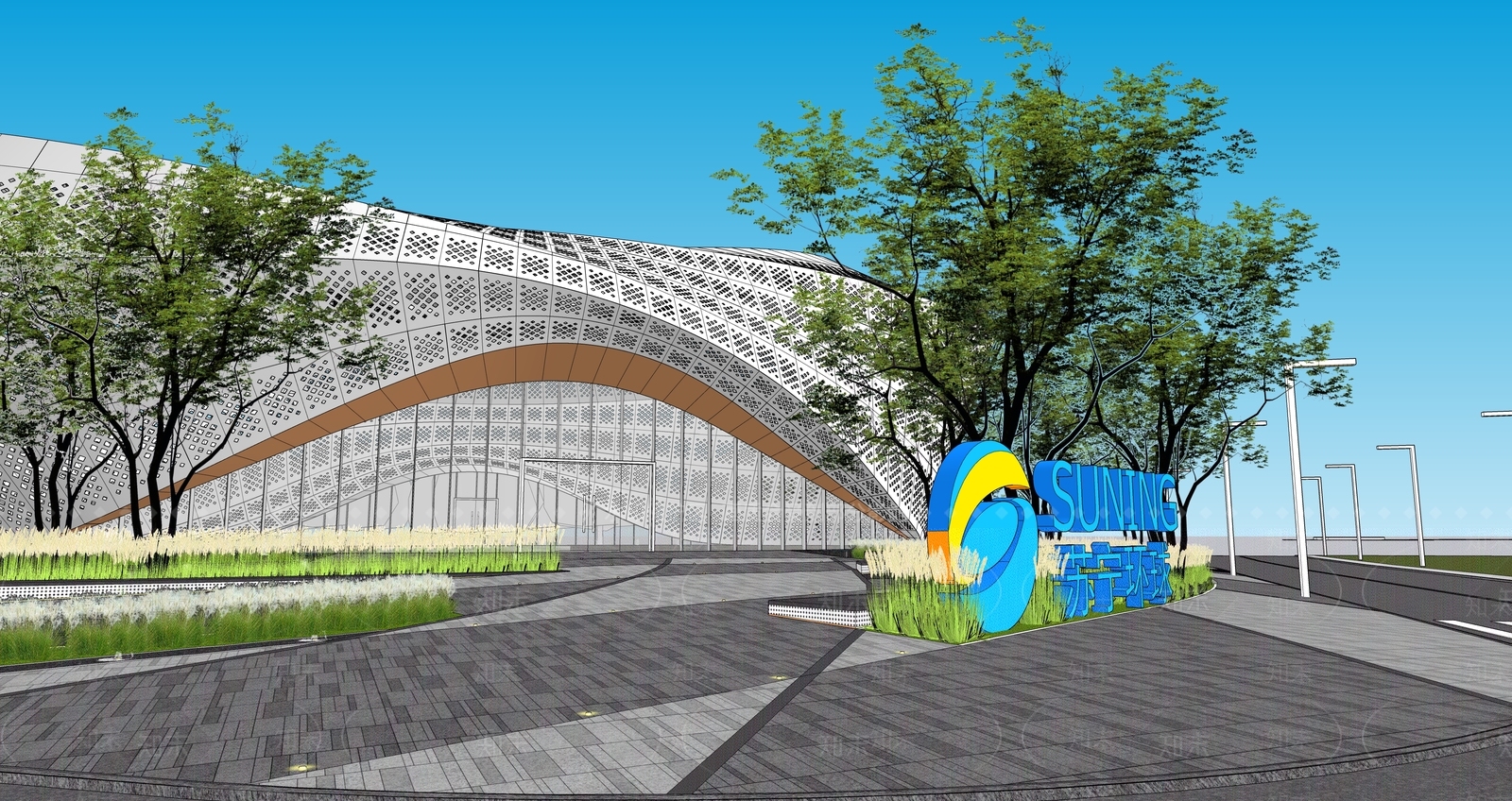 现代展览馆建筑SU模型下载【ID:1156342543】