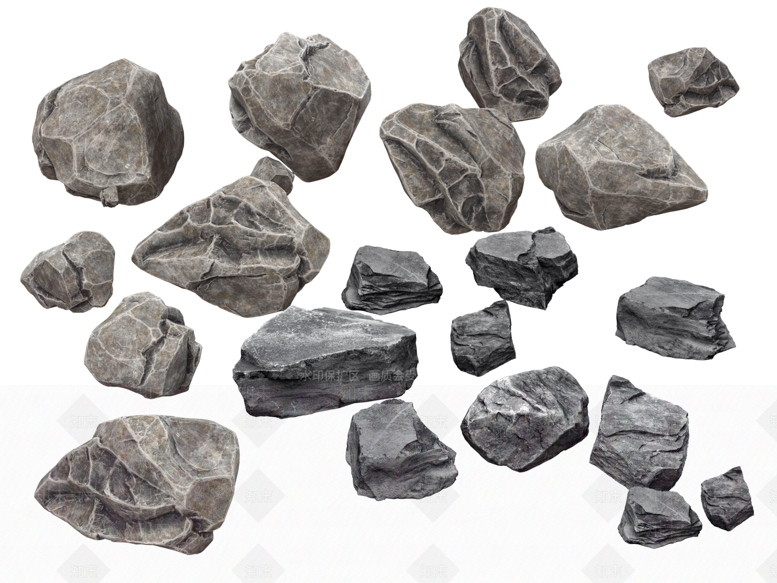 现代庭院景观石头3D模型下载【ID:1156353345】