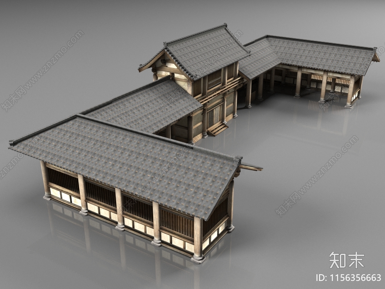 日式寺庙连廊3D模型下载【ID:1156356663】