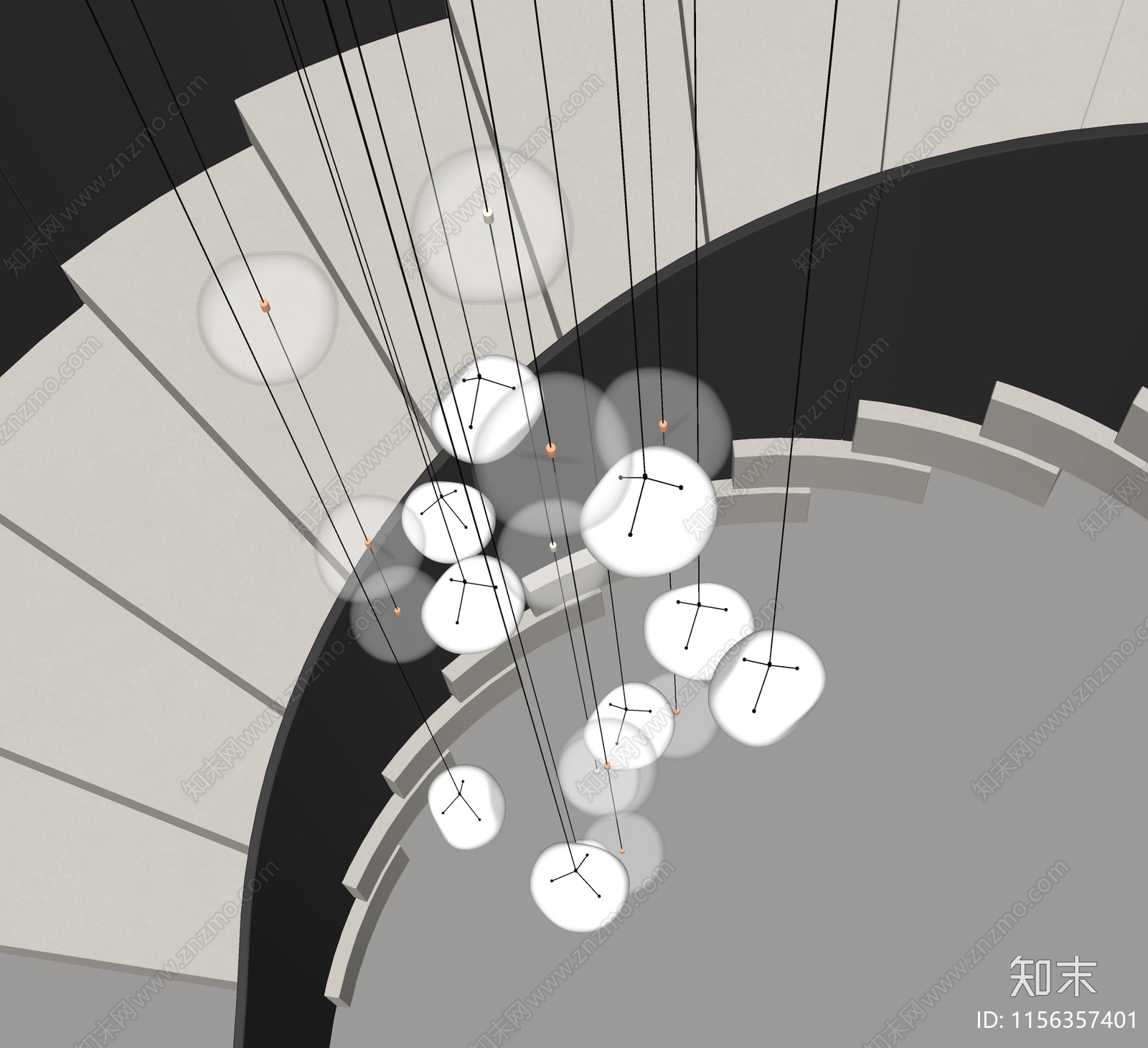 现代楼梯间吊灯SU模型下载【ID:1156357401】