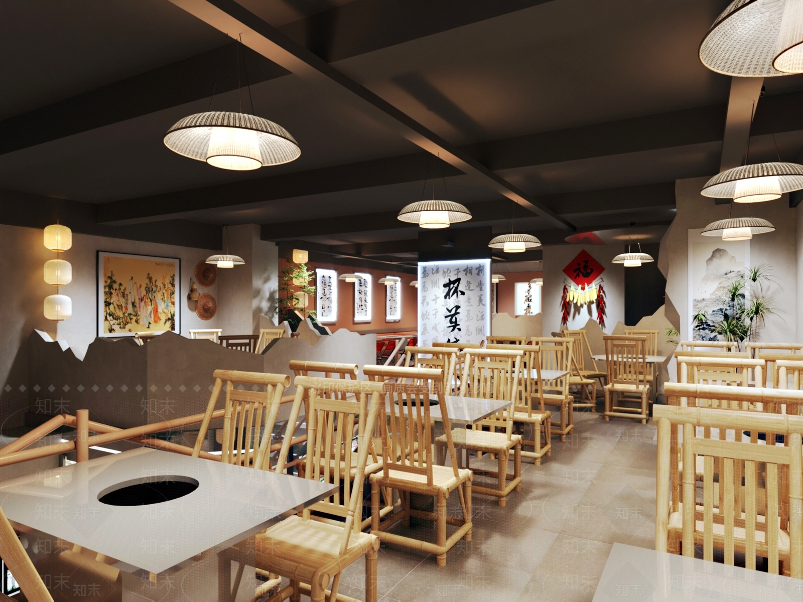 新中式国风火锅店3D模型下载【ID:1156365283】