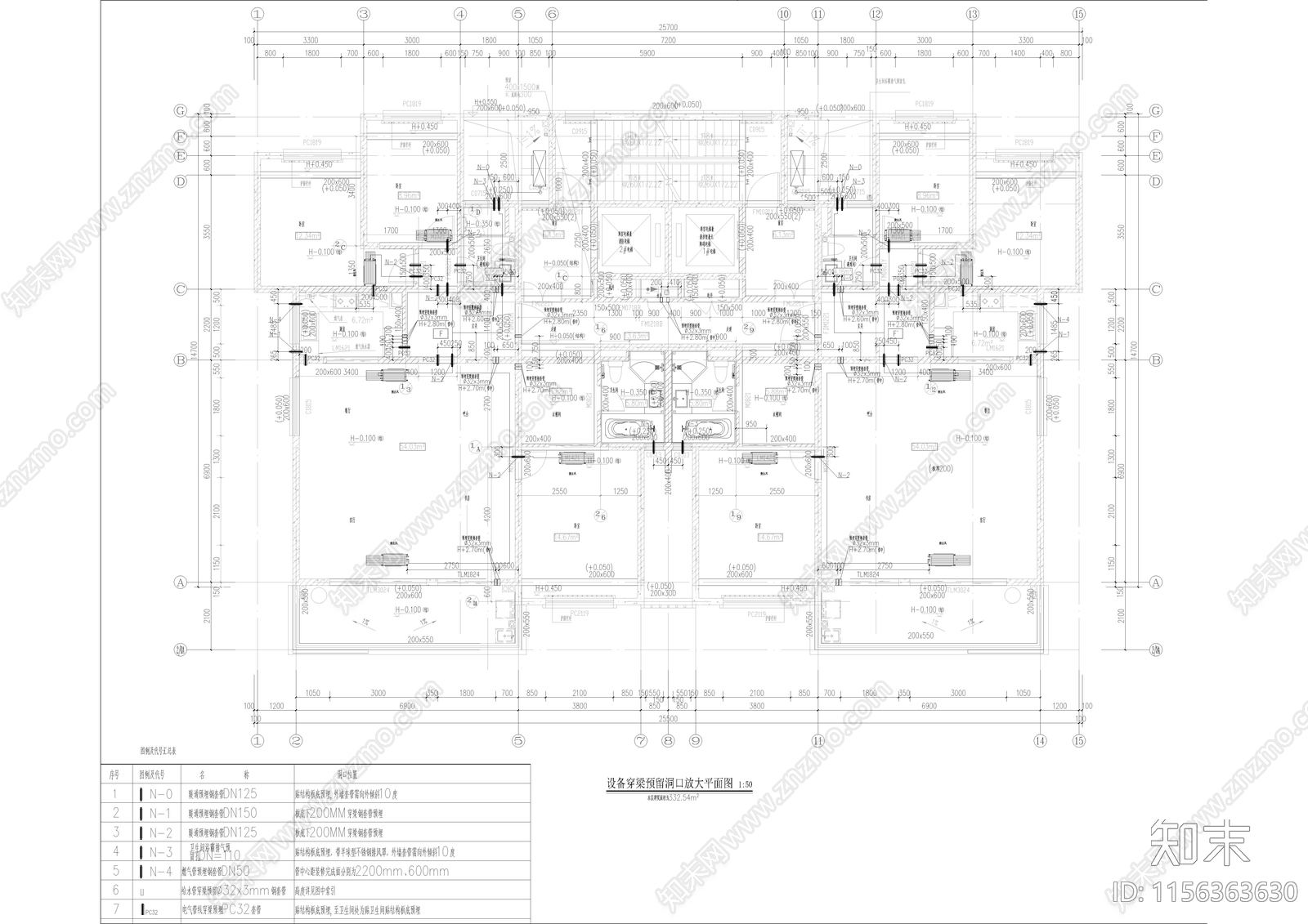 标准层设备管线穿梁及穿剪力墙预留洞图纸施工图下载【ID:1156363630】