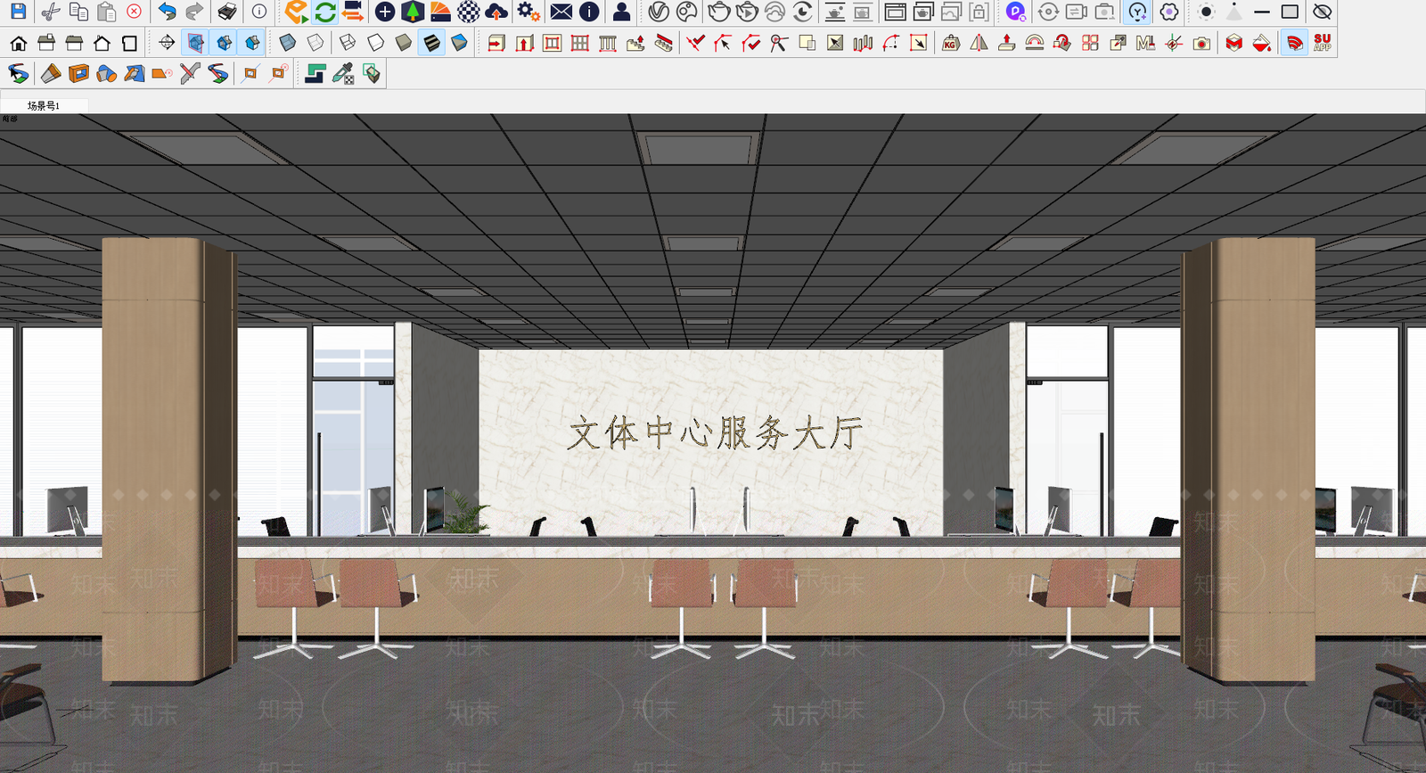 现代办事大厅SU模型下载【ID:1156363910】