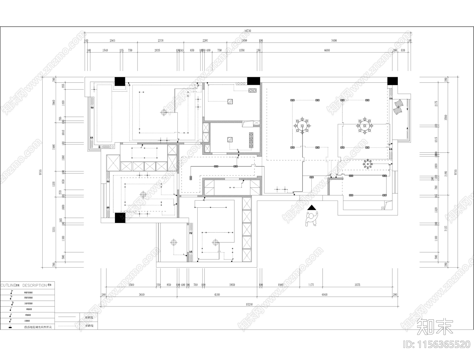 现代家装样板间cad施工图下载【ID:1156365520】