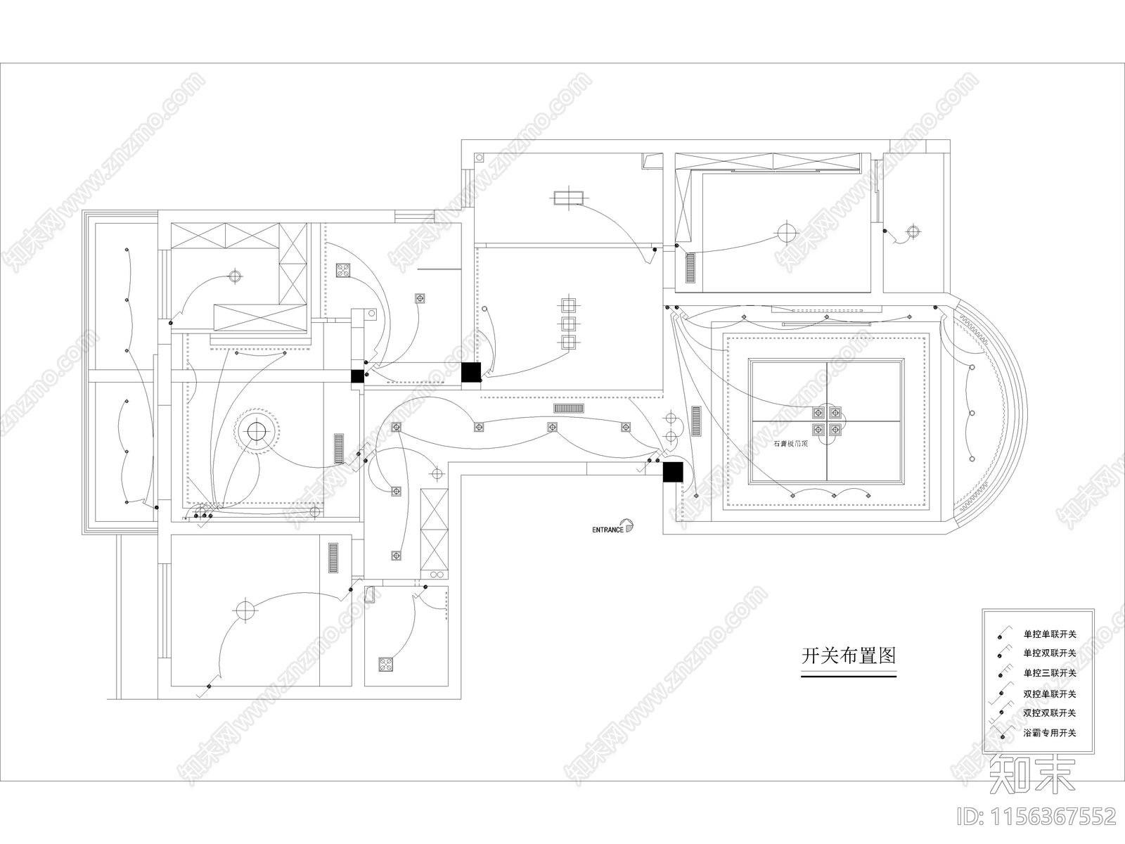 现代家装大平层样板间cad施工图下载【ID:1156367552】