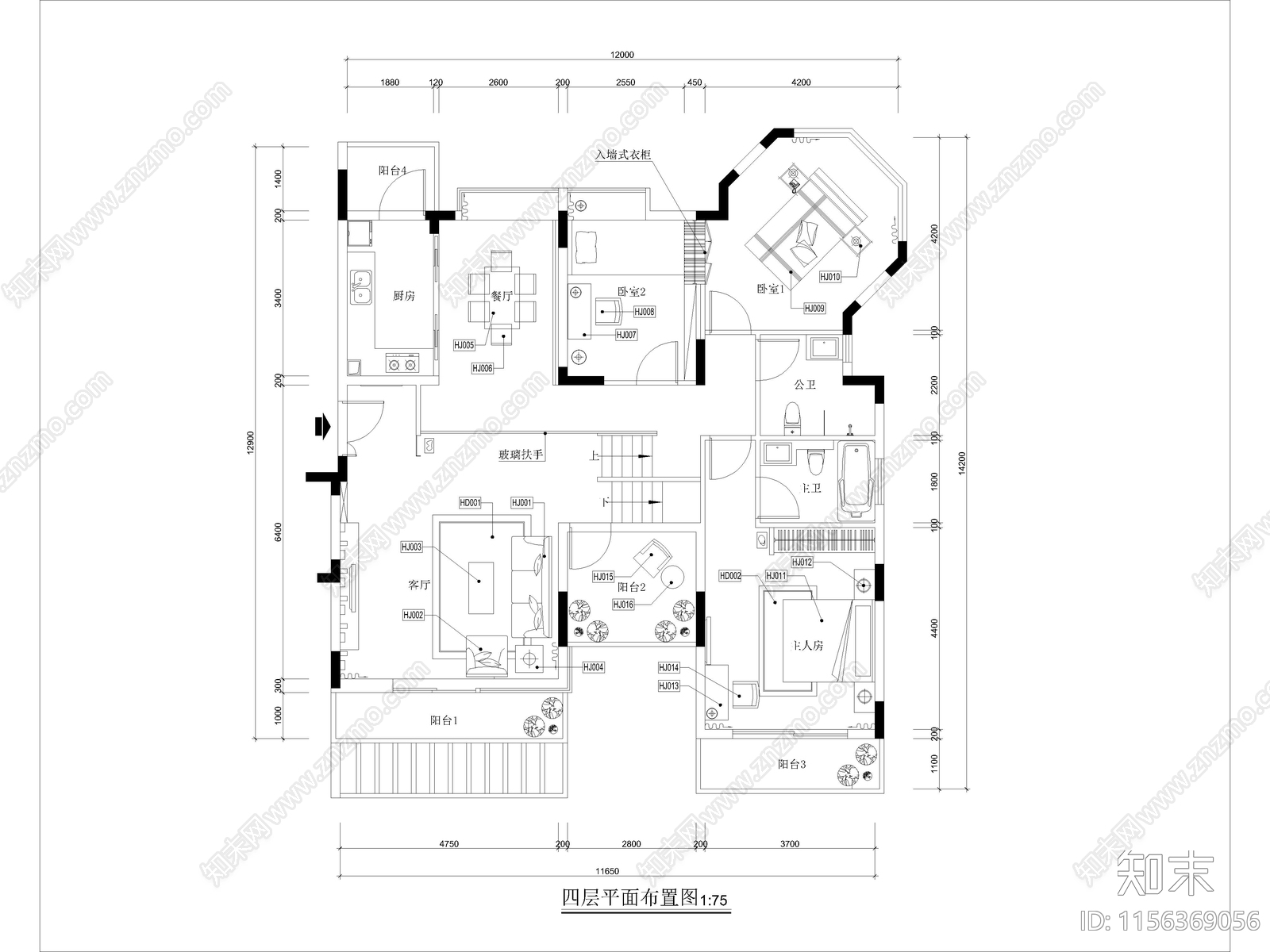 现代家装别墅大宅样板间cad施工图下载【ID:1156369056】