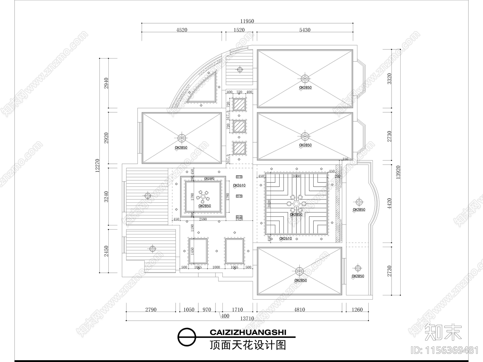 现代家装平层样板间cad施工图下载【ID:1156369481】