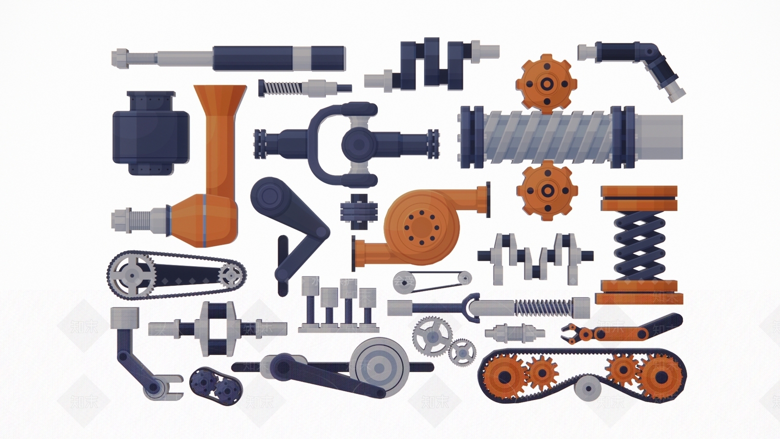 2D现代机械机器零件齿轮装置工业剪影SU模型下载【ID:1156370802】