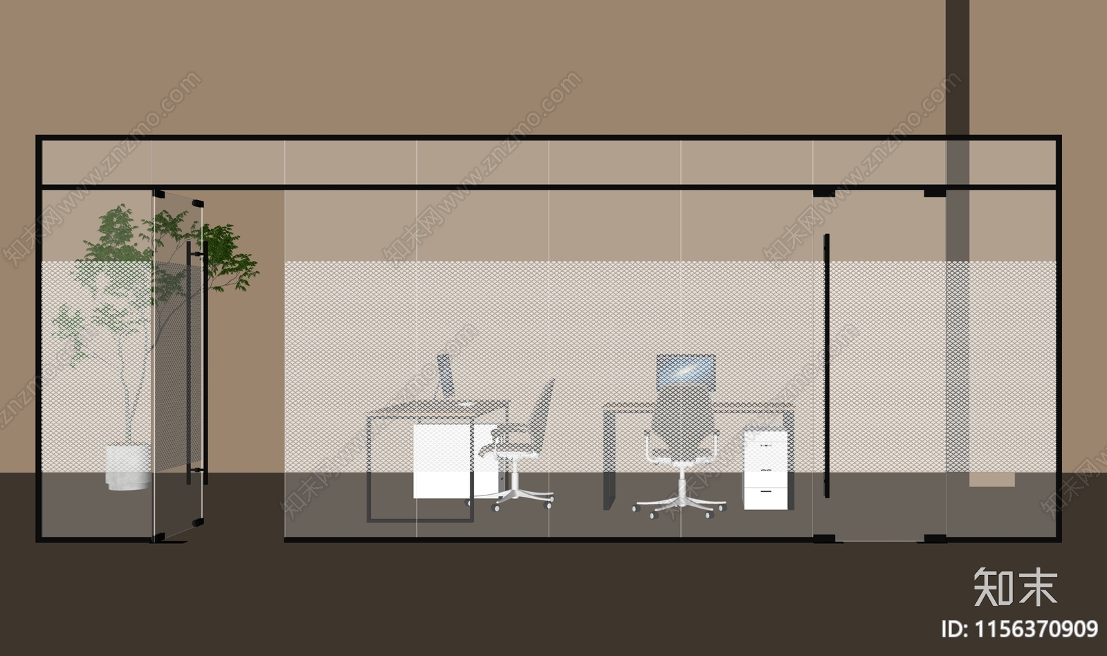 现代办公玻璃隔断SU模型下载【ID:1156370909】