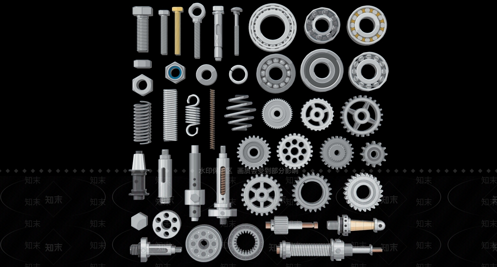 2D现代机械机器零件齿轮装置工业剪影SU模型下载【ID:1156371040】