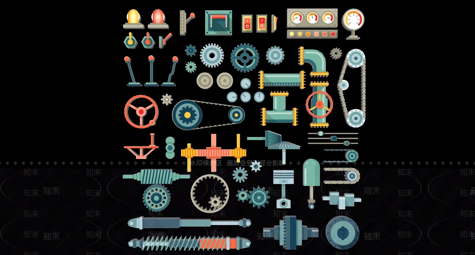 2D现代机械机器零件齿轮装置工业剪影SU模型下载【ID:1156371013】