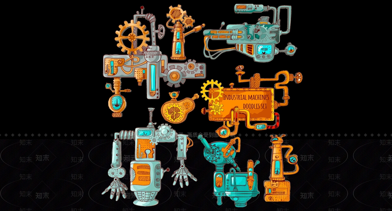 2D2D现代机械机器零件齿轮装置工业剪影SU模型下载【ID:1156371079】