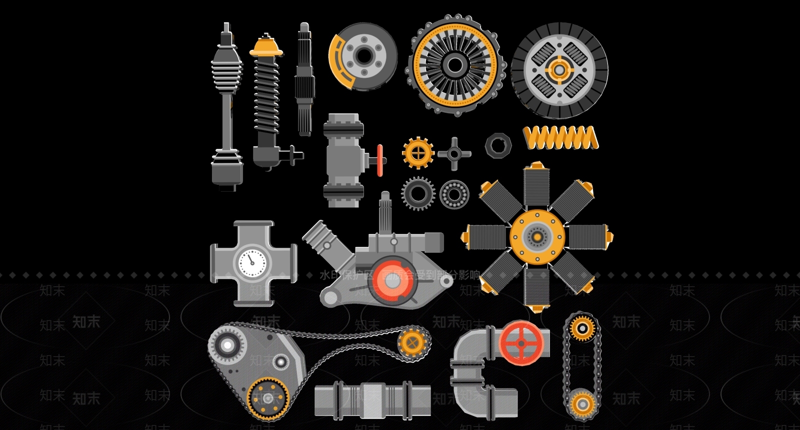 2D现代机械机器零件齿轮装置工业剪影SU模型下载【ID:1156371131】
