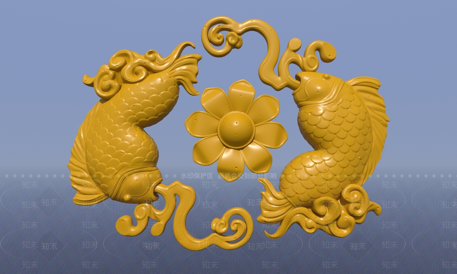 现代大理鱼雕刻3D模型下载【ID:1156371823】