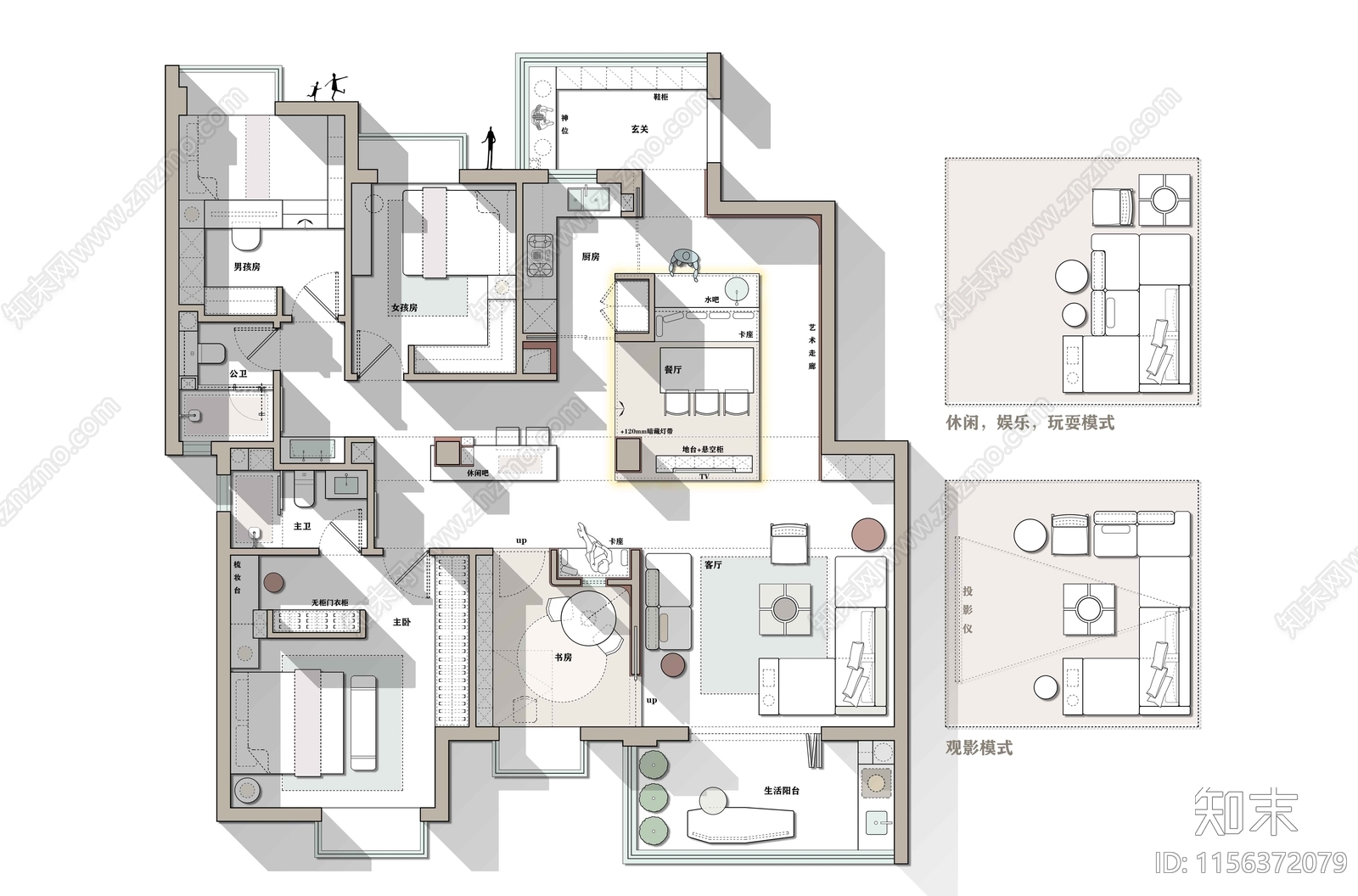 154平家居户型彩平PSD施工图下载【ID:1156372079】