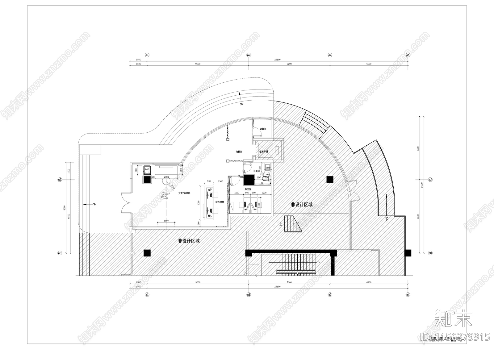 酒店大堂室内全cad施工图下载【ID:1156379915】