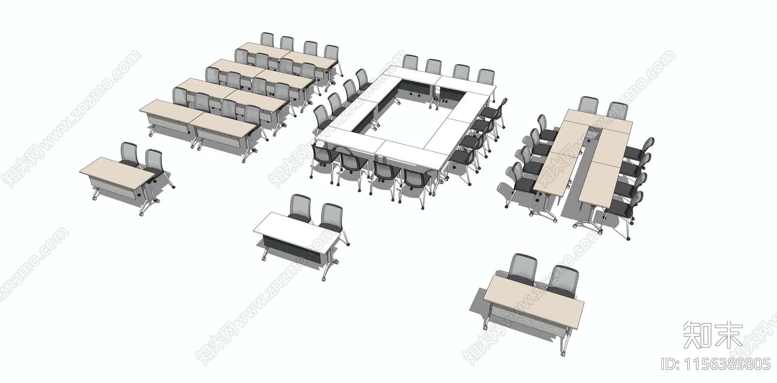 现代办公会议桌椅SU模型下载【ID:1156389805】