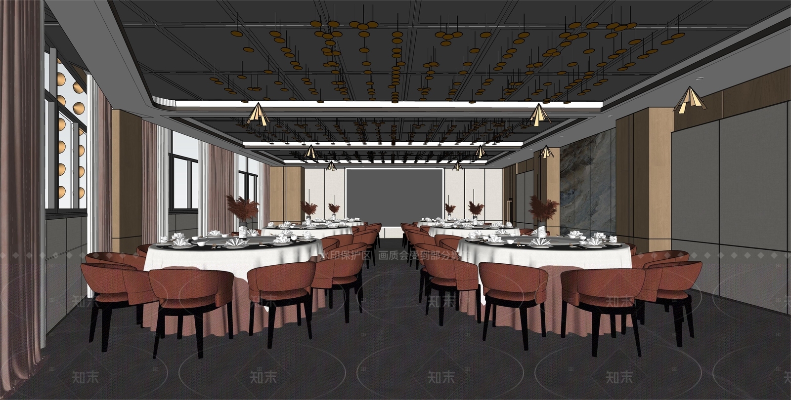 新中式宴会厅SU模型下载【ID:1156390980】