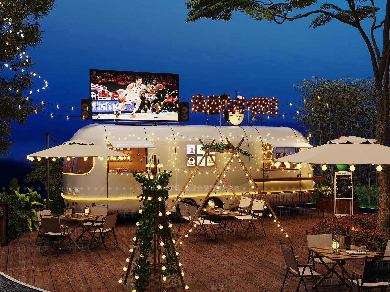 现代移动餐车售货车3D模型下载【ID:1156391601】