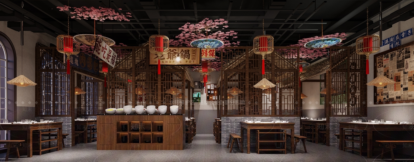 新中式火锅店3D模型下载【ID:1156394045】
