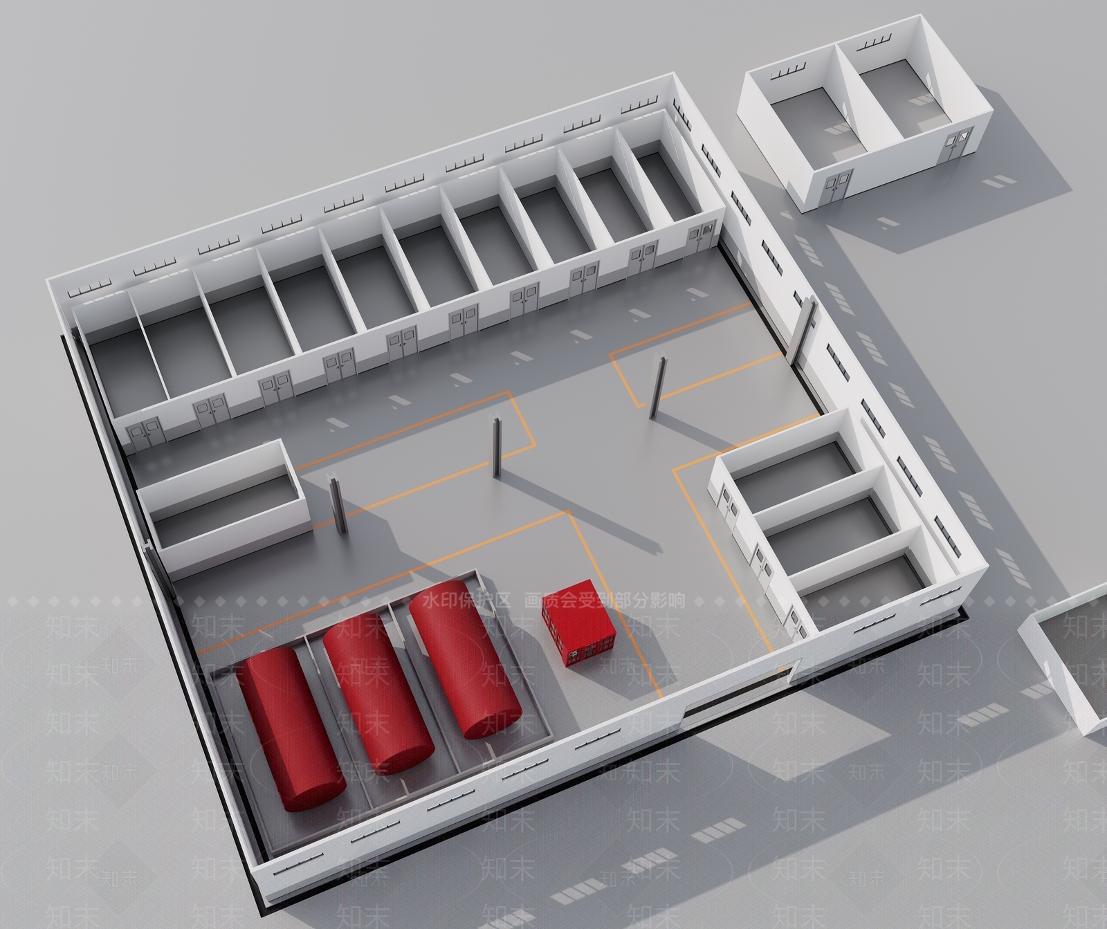 现代厂房鸟瞰3D模型下载【ID:1156395348】