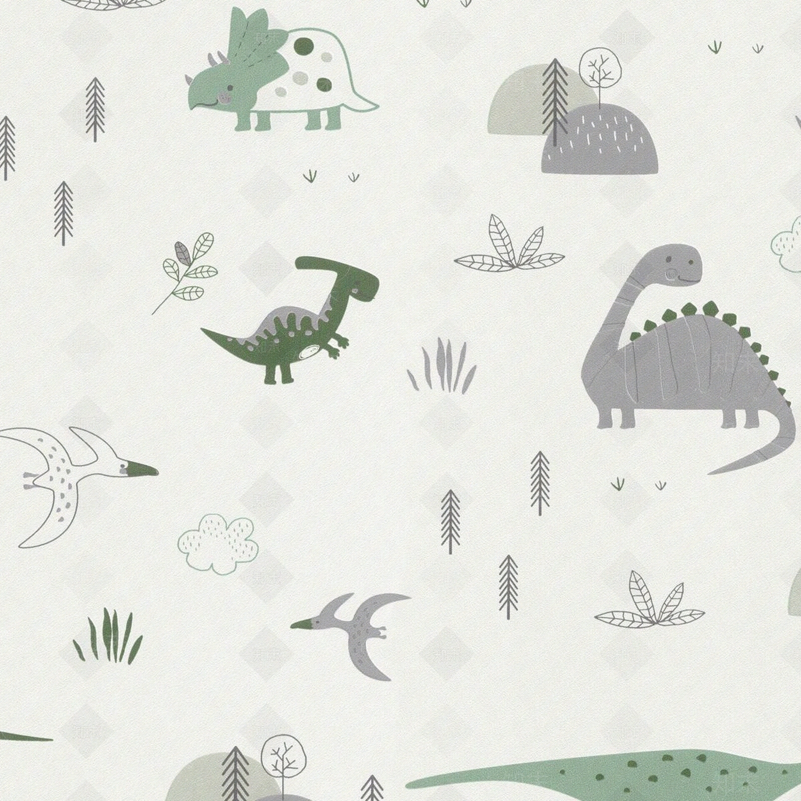 绿色儿童房卡通恐龙壁纸贴图下载【ID:1156395763】
