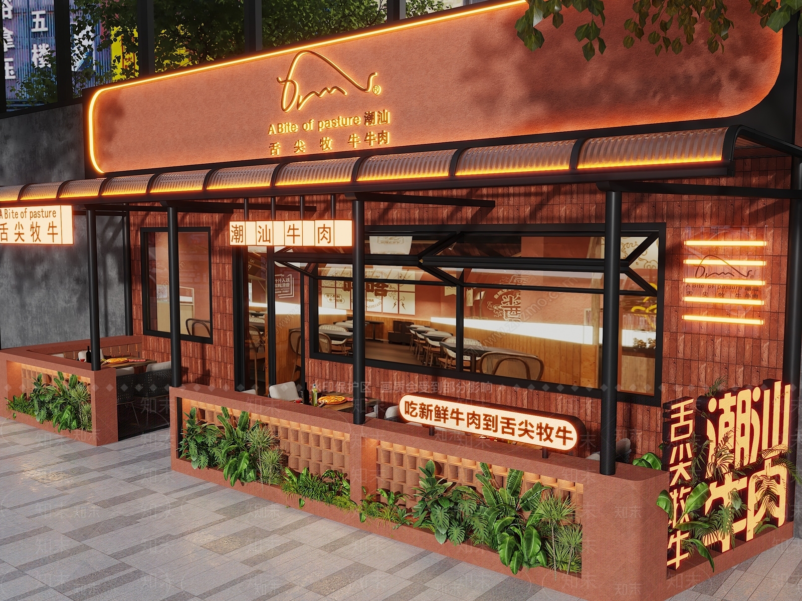 现代餐饮火锅店门头3D模型下载【ID:1156397219】