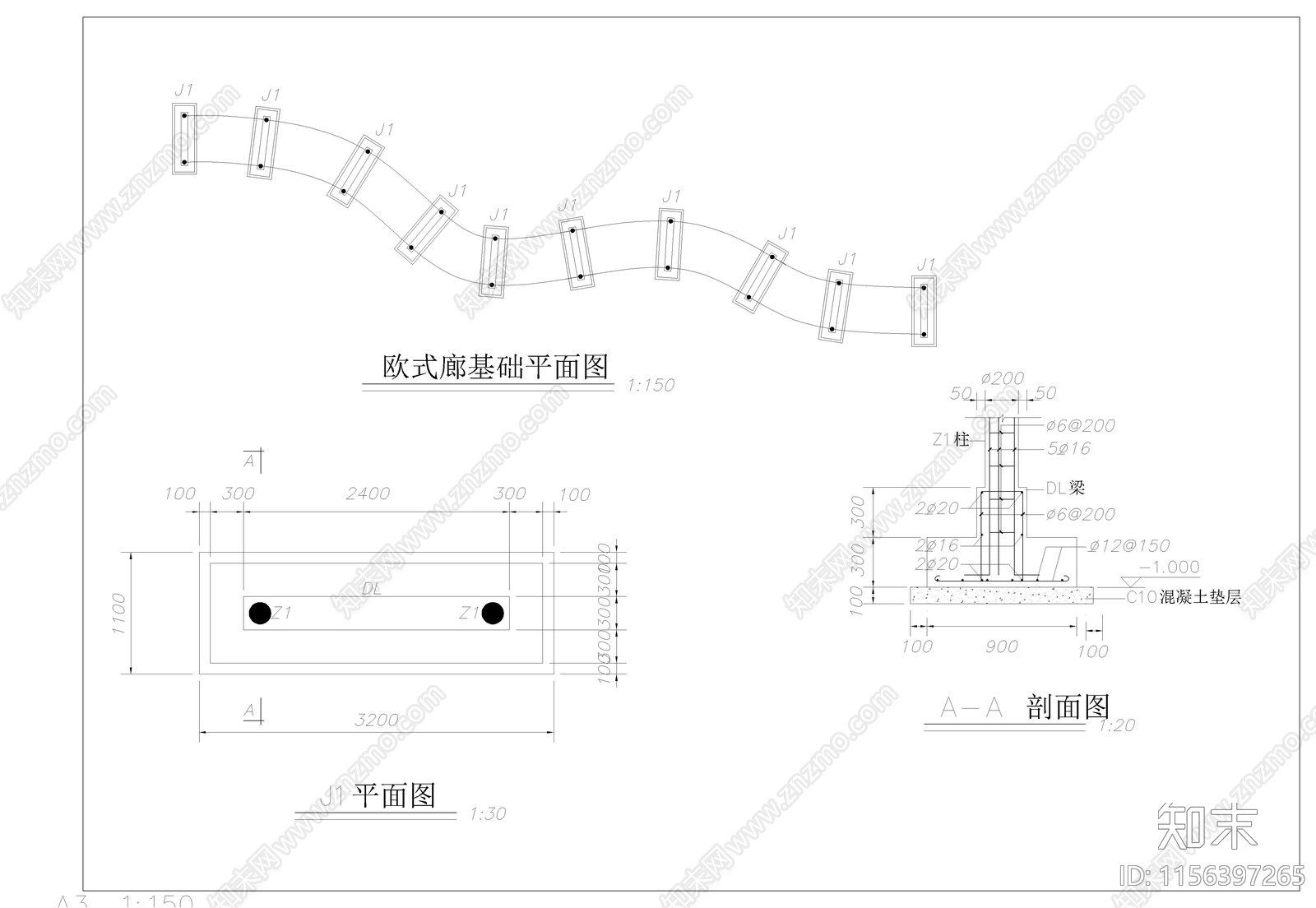 欧式廊架cad施工图下载【ID:1156397265】