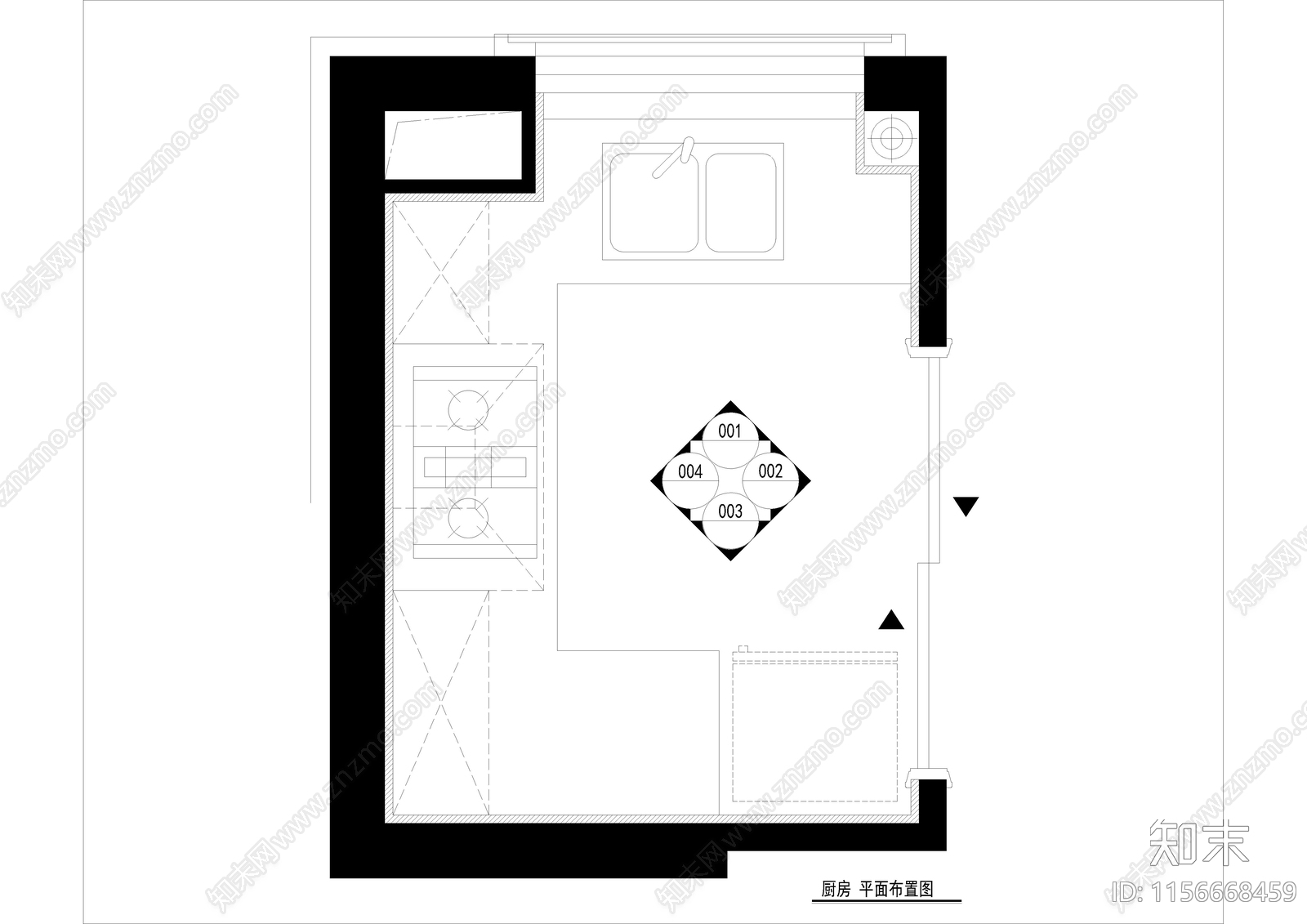 家居厨房cad施工图下载【ID:1156668459】