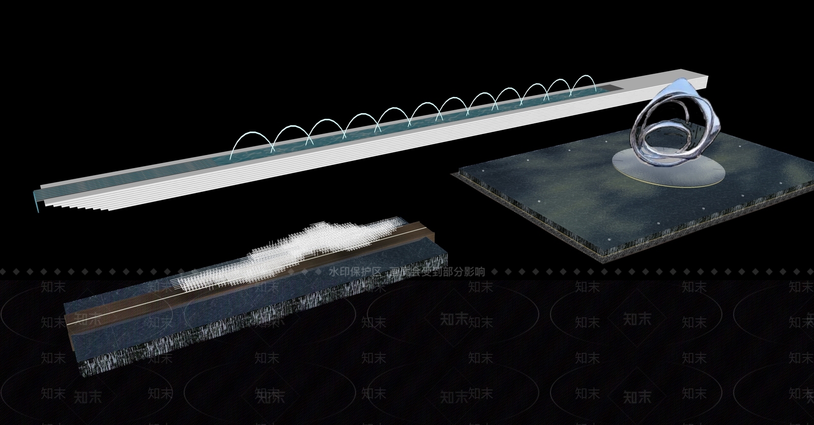 现代简约条形水景喷泉集合SU模型下载【ID:1156707243】