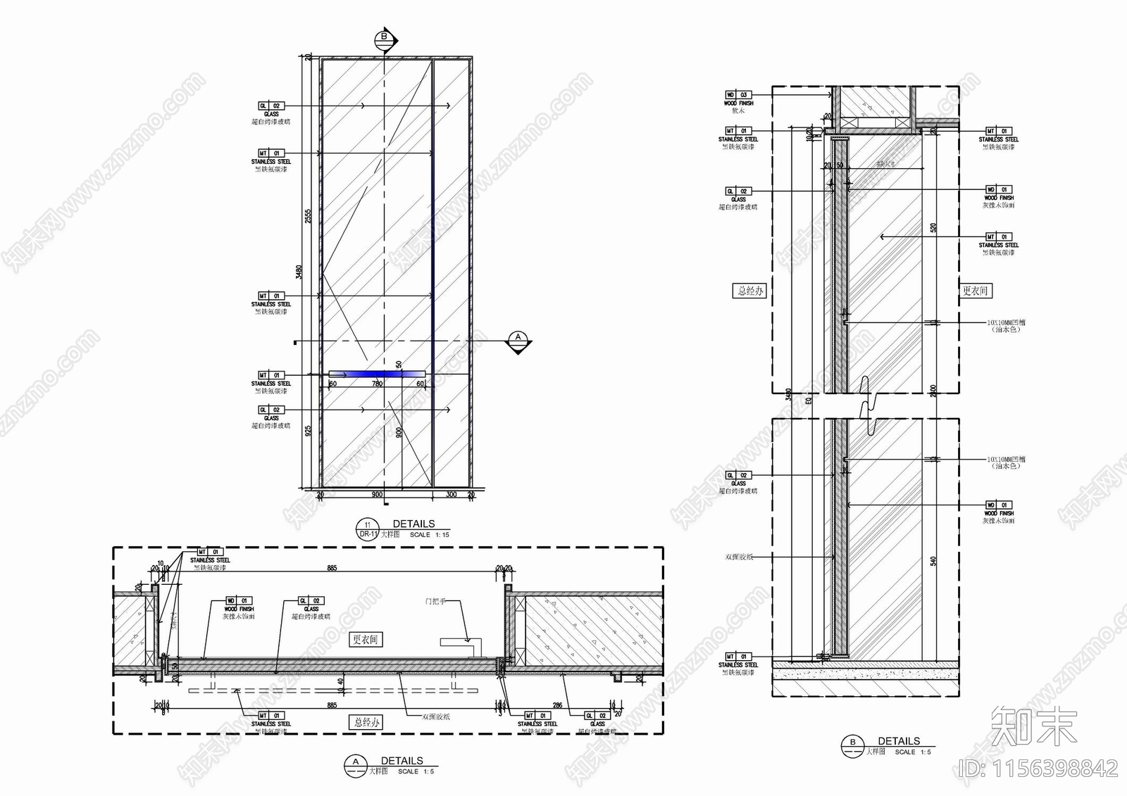 超白烤漆玻璃平开门门表施工详图cad施工图下载【ID:1156398842】