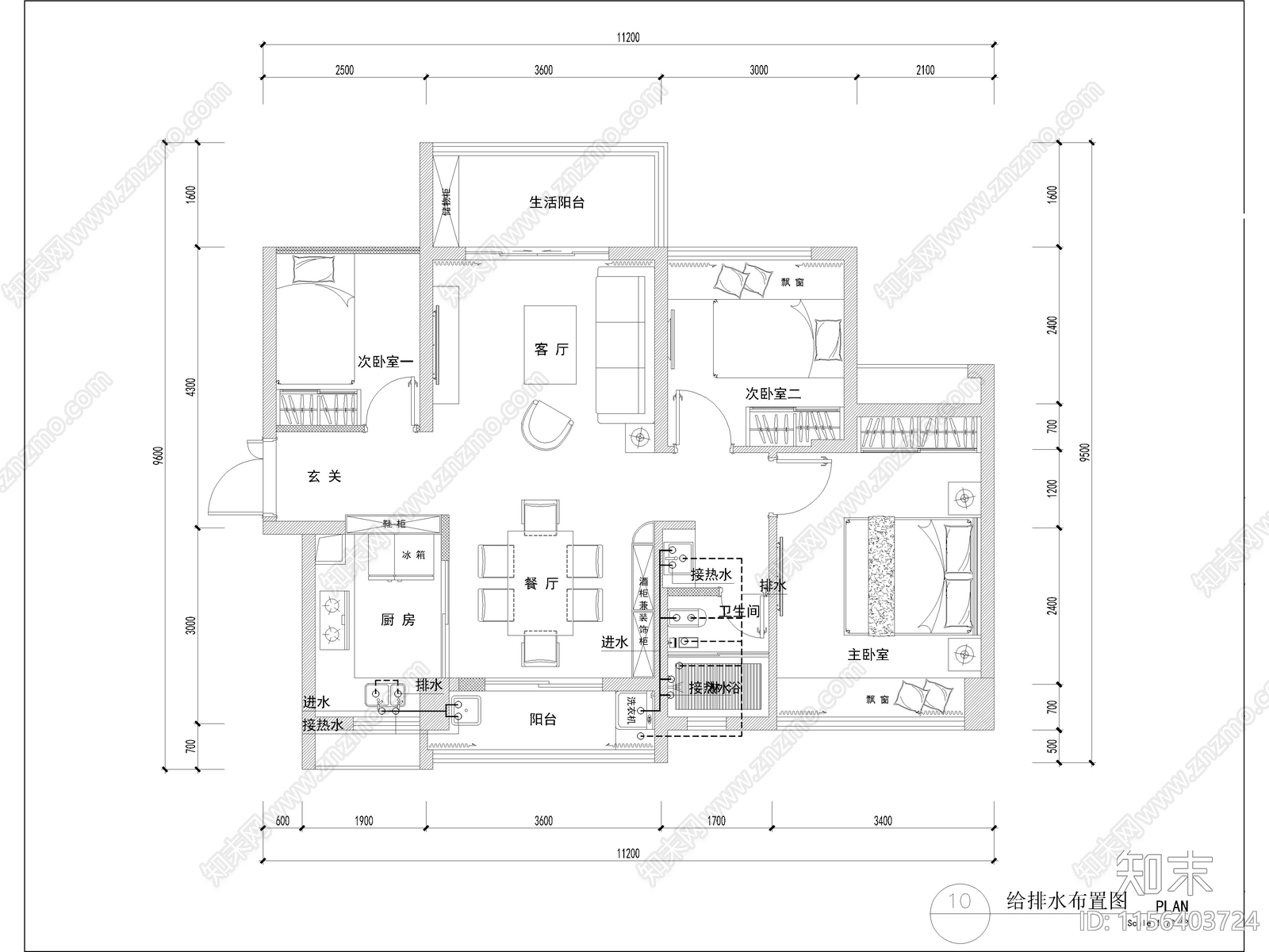 现代家装平层样板间cad施工图下载【ID:1156403724】